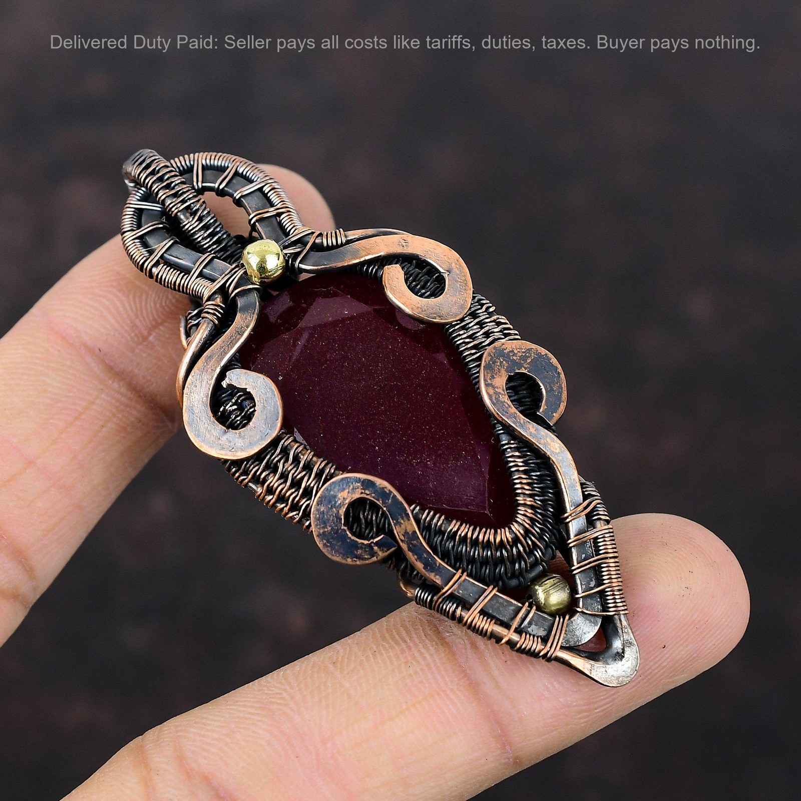 Copper Kashmir Rubi Gemstone Birthday New Wire Wrapped Daughter Pendant Jewelry