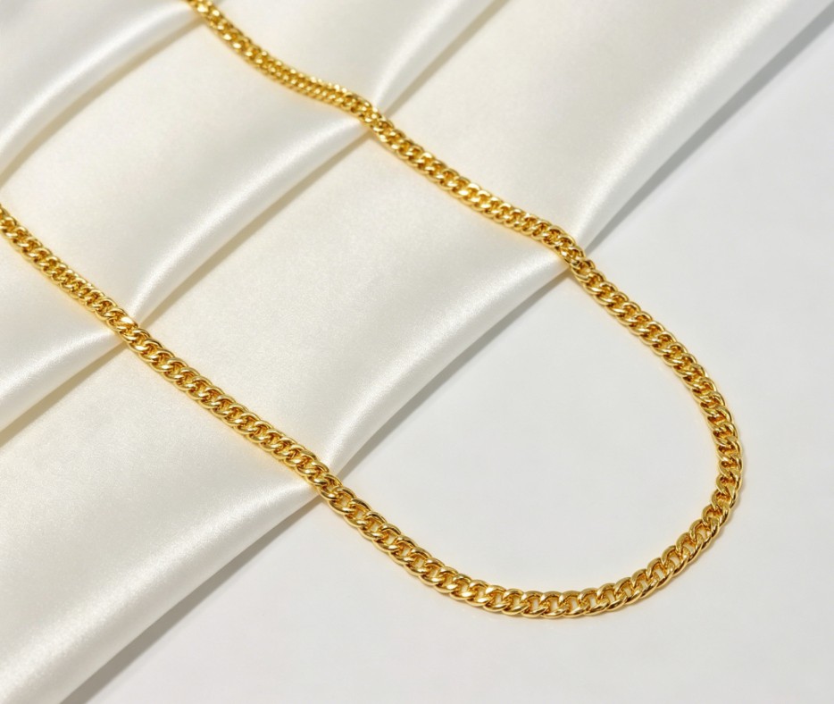 Solid 18K Yellow Gold 4mm Cuban Curb Chain Necklace 22″Italian Made Mens Jewelry