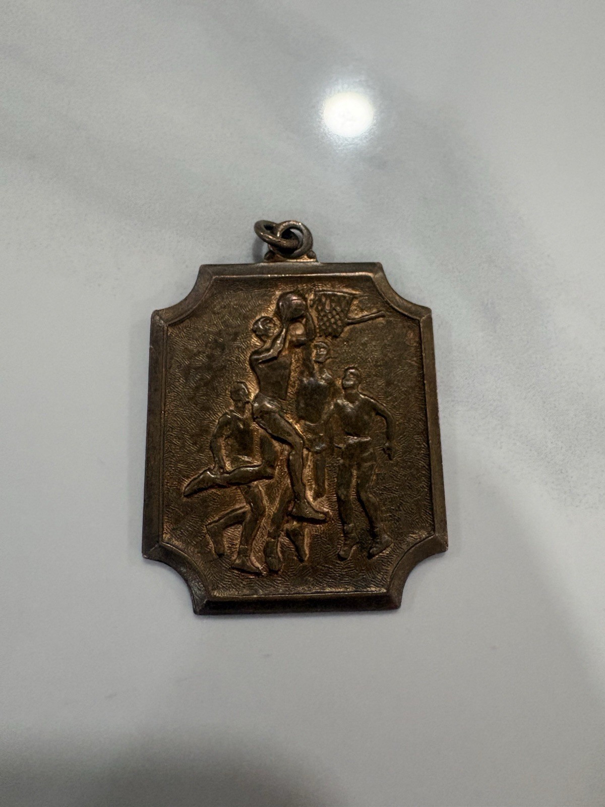 Vintage 1973 Basketball Tournament Necklace Medal High Relief Goldtone
