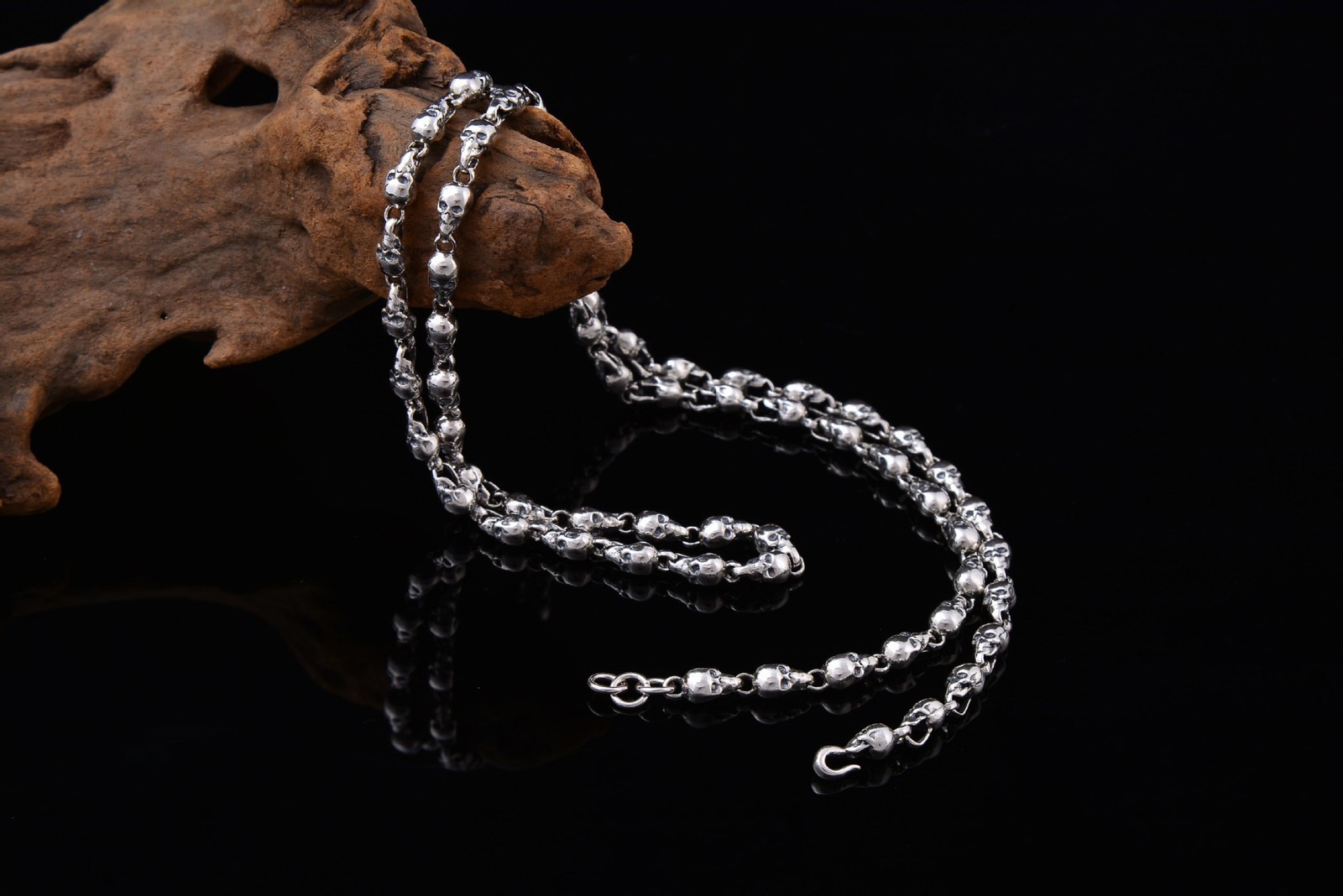 SKULL LINK CHAIN Necklace HEAVY Biker Gothic Statement 5mm 18″-28″ S925 Silver
