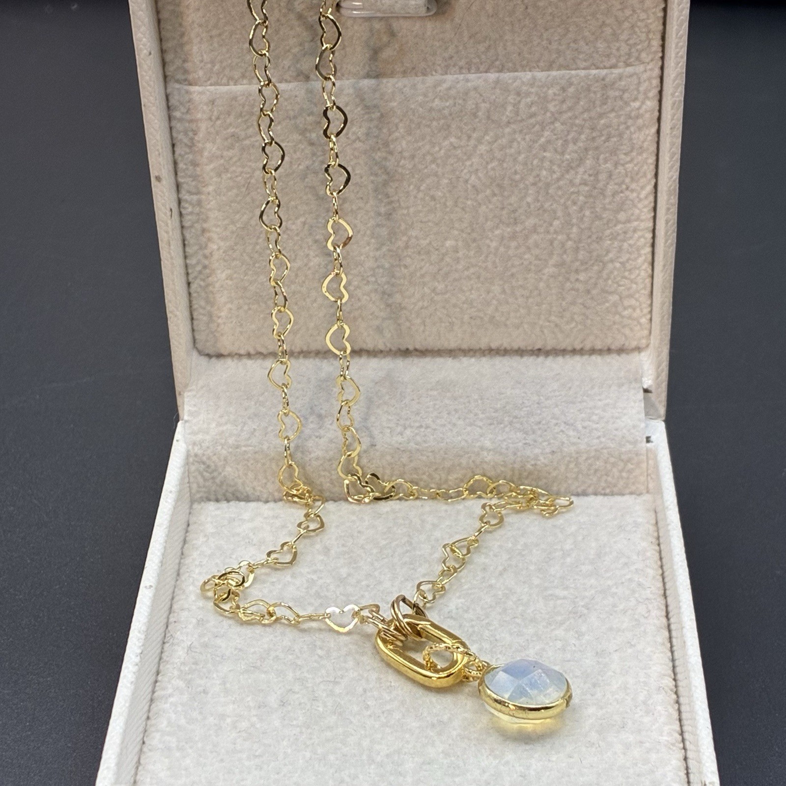 Sparkling 14k Gold Filled Heart Chain with Alluring GF Opalite Pendant Necklace