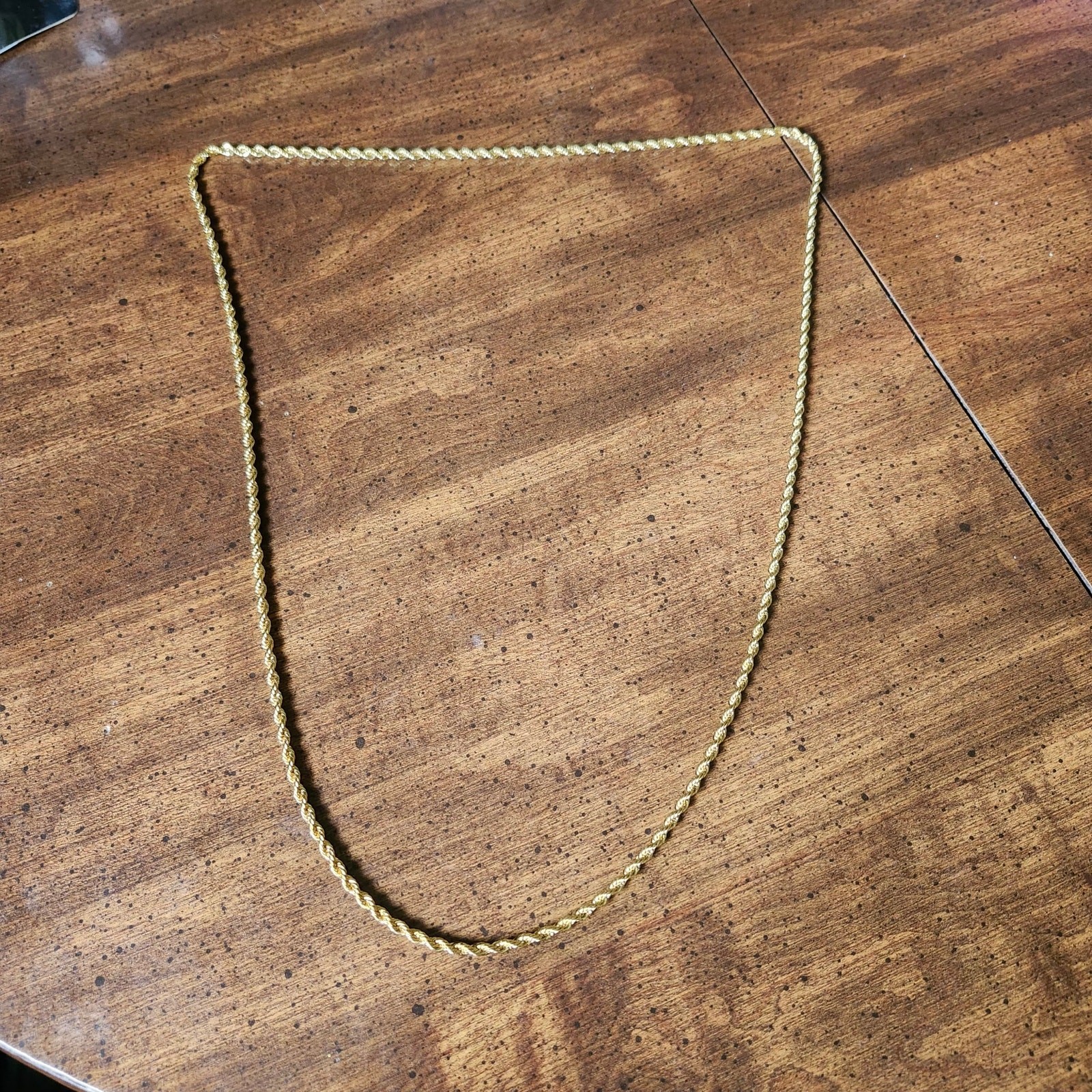 Gold Tone Rope Chain Necklace 39 Inch Braided Twisted Costume Slipover Layering
