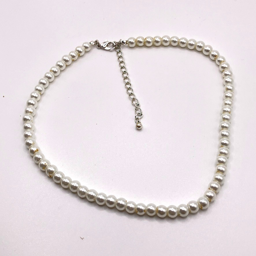 White Glass Faux pearl necklace 46cm vintage bridal flower girl bridesmaid