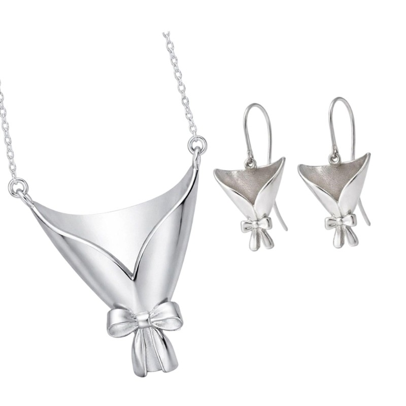 Versatile 2 Piece Jewelry Collection Featuring Elegant Floral Vase Pendants