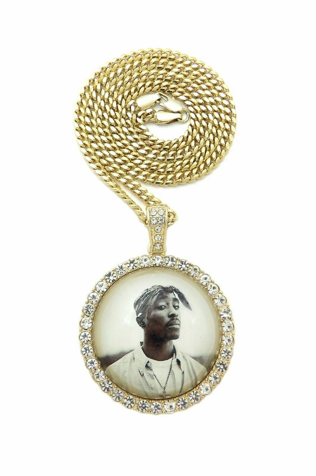 Iced 2Pac Picture Frame Pendant & 18″~ 24″ Box Cuban Rope Chain Hip Hop Necklace