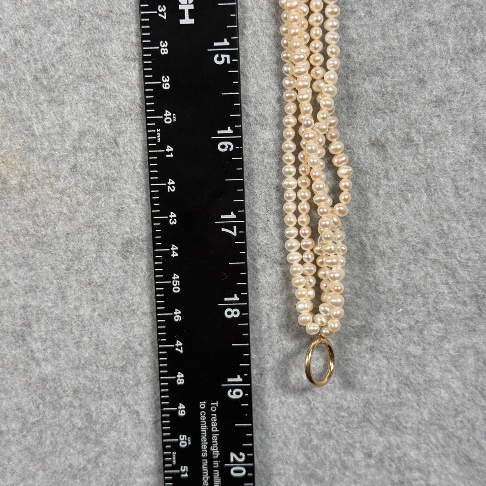 Multi Strand Freshwater Pearl Necklace Toggle 14K Gold Clasp Cream 5 Row 19in