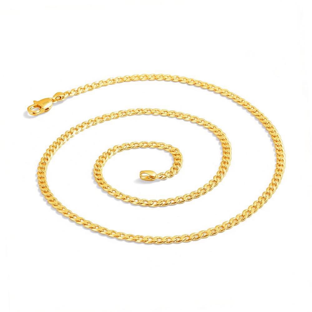 Flat & Thin 18K-GP 925 Sterling Silver 3mm Cuban Link Chain Necklace Curb Chain