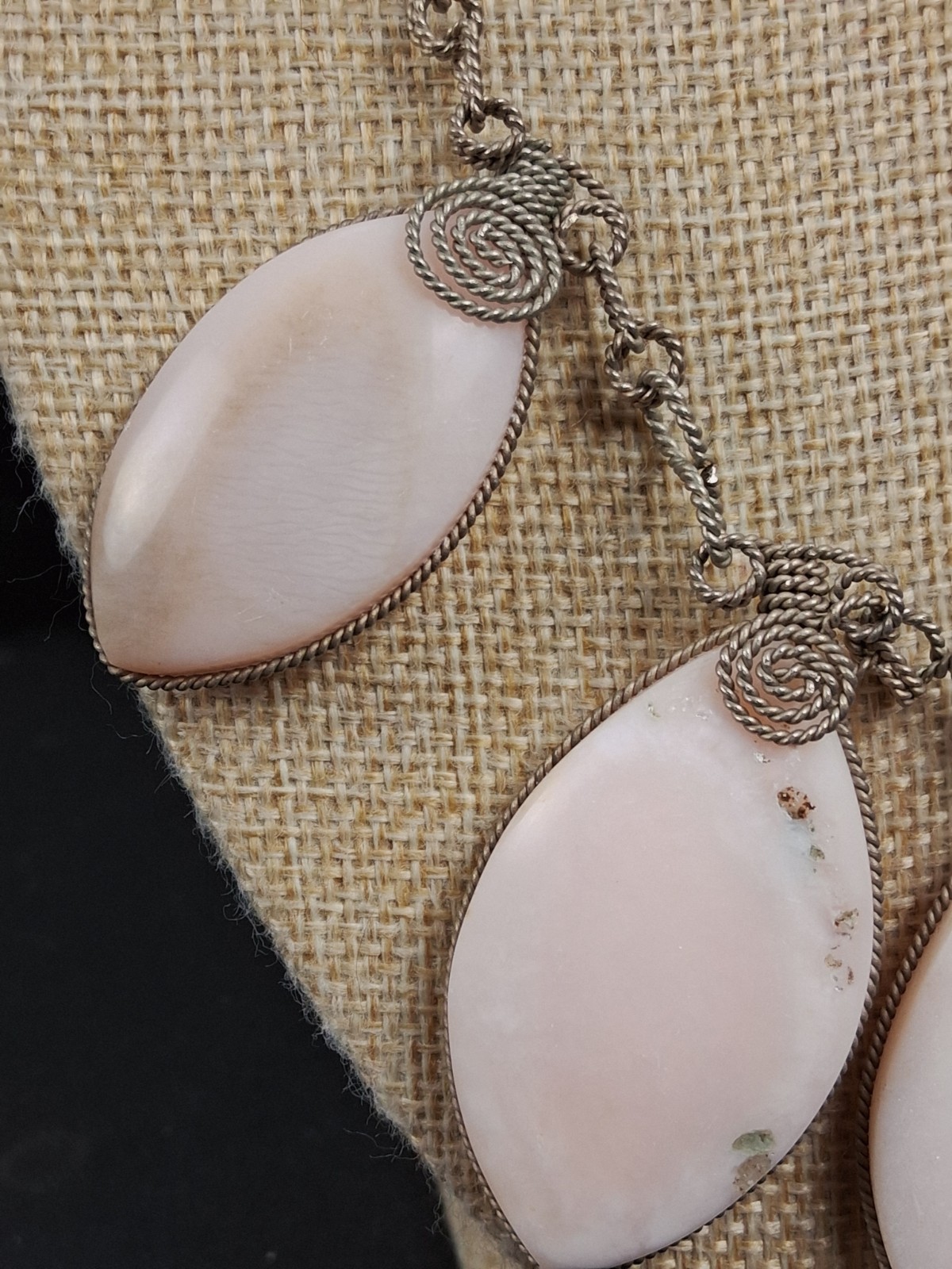 Artisan Pink Queen Conch Shell Necklace Wired Coiled 5 Cabochon Statement Boho
