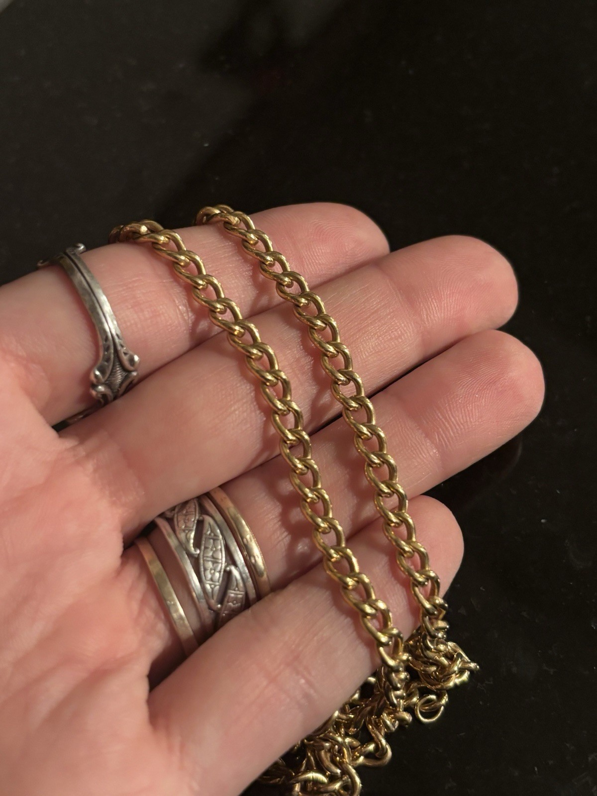 Gold Filled Curb Link Cuban Chain Necklace 20in Metal Spring Ring Clasp No Stone