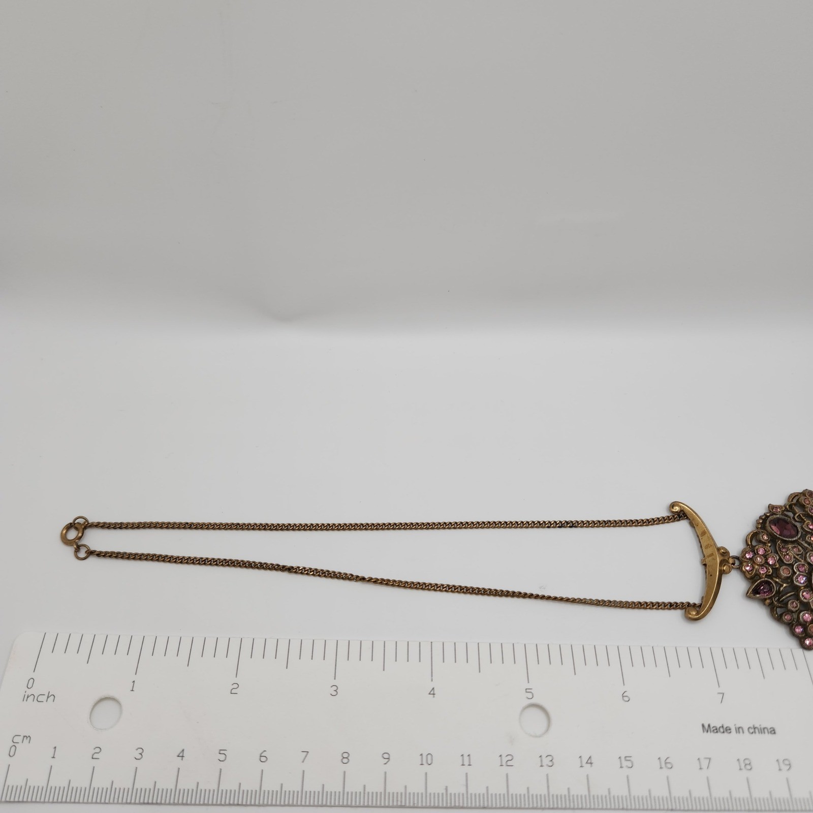 Vintage Floral Vase Pendant Necklace Purple Rhinestone Victorian Revival Gold