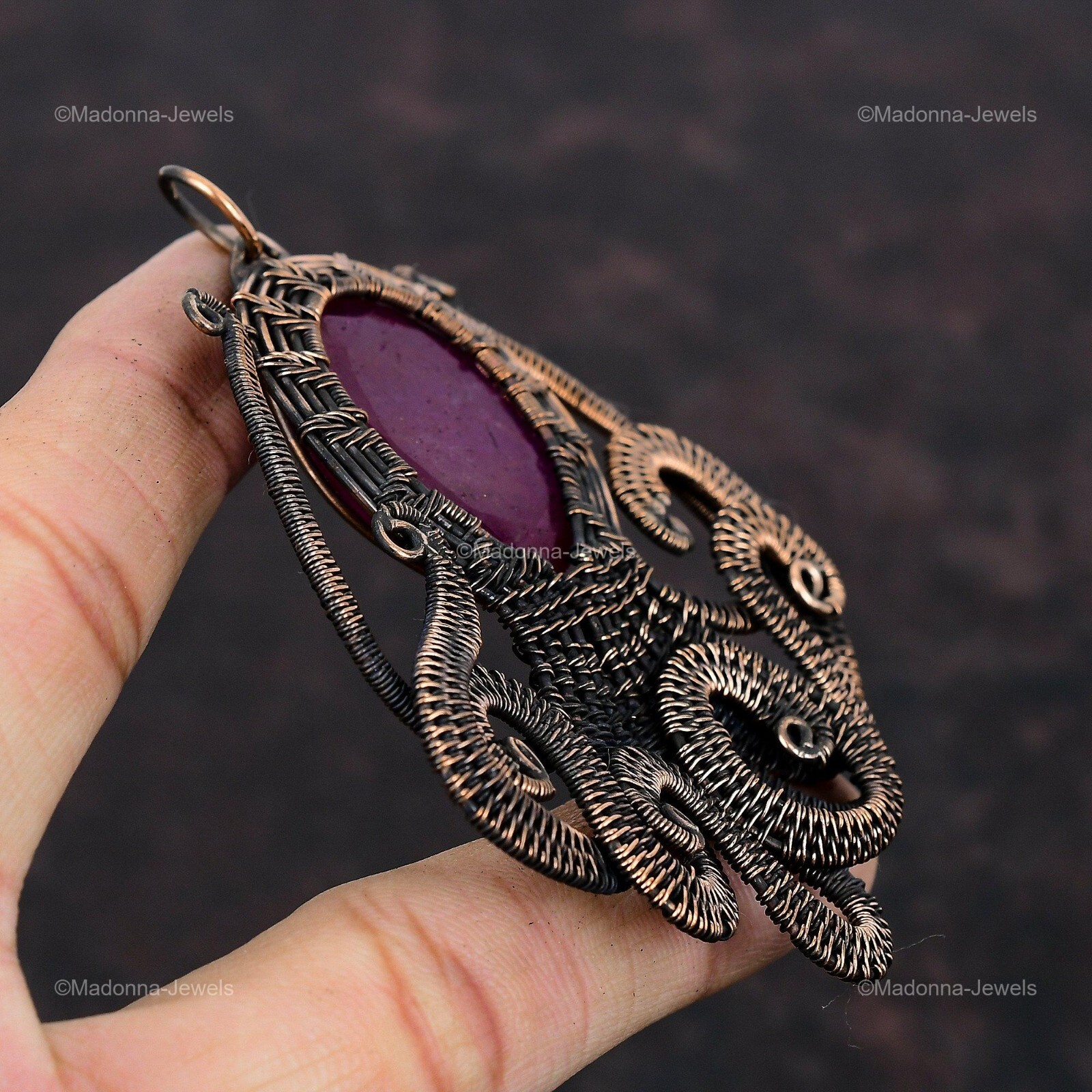 Kashmir Rubi Jewelry Copper Gift For Mother Wire Wrapped Octopus Pendant 3.46