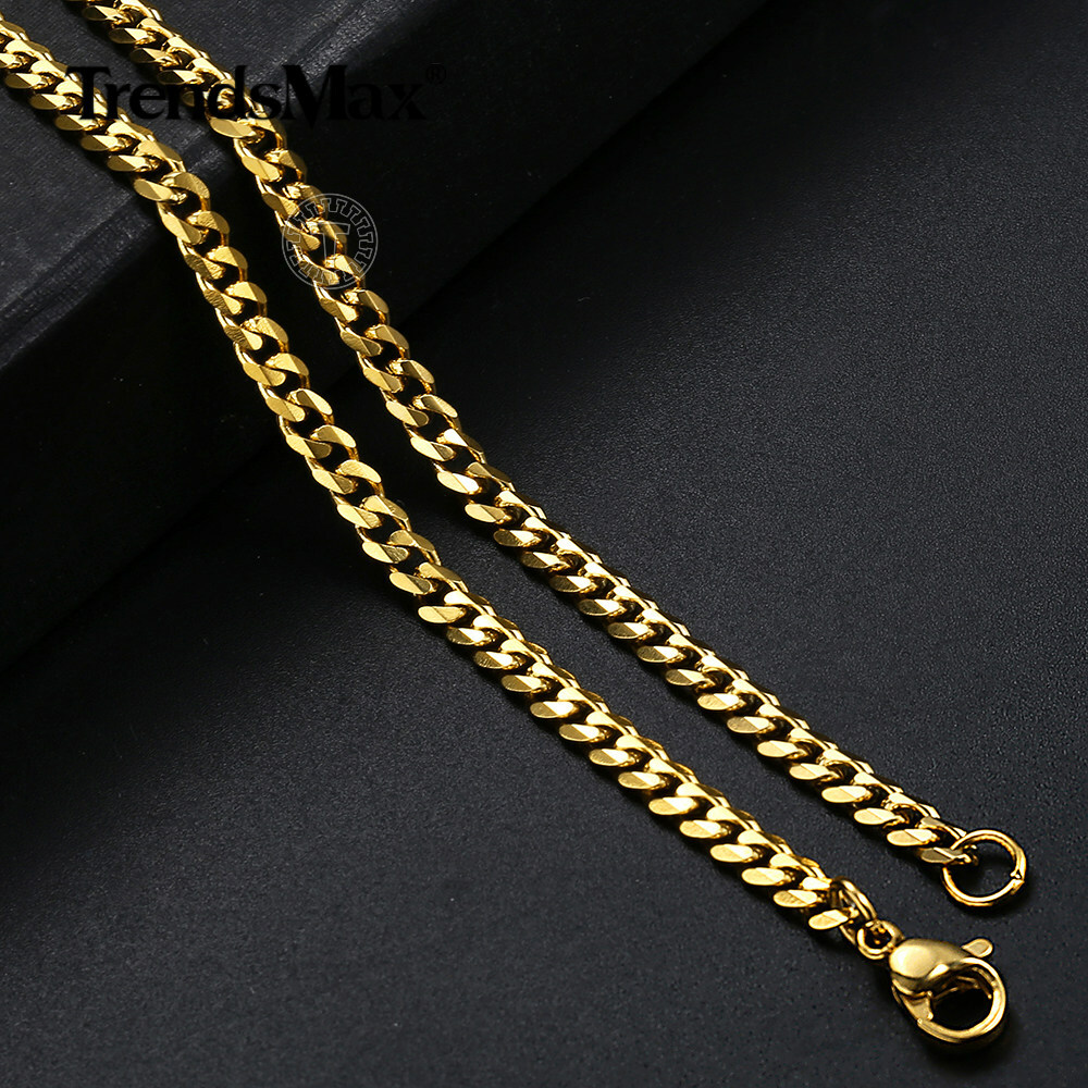 2/3/5/7/9/11mm 16″-30″ Gold Plated Stainless Steel Curb Cuban/Box Chain Necklace