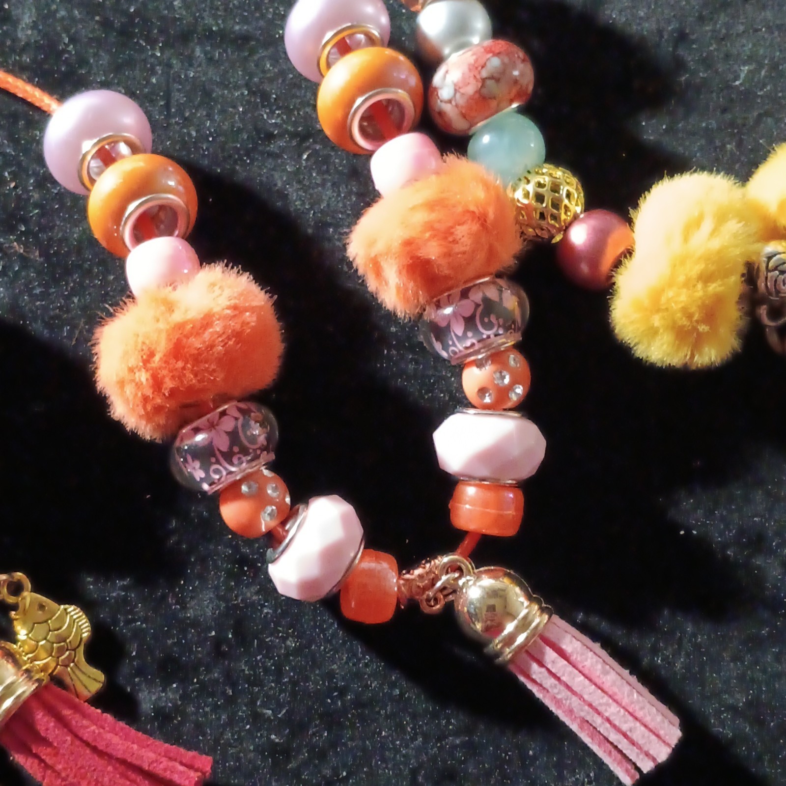 Handmade Beaded Cord Tassel Charm Necklaces Lot of 3 Boho Lobster Clasp