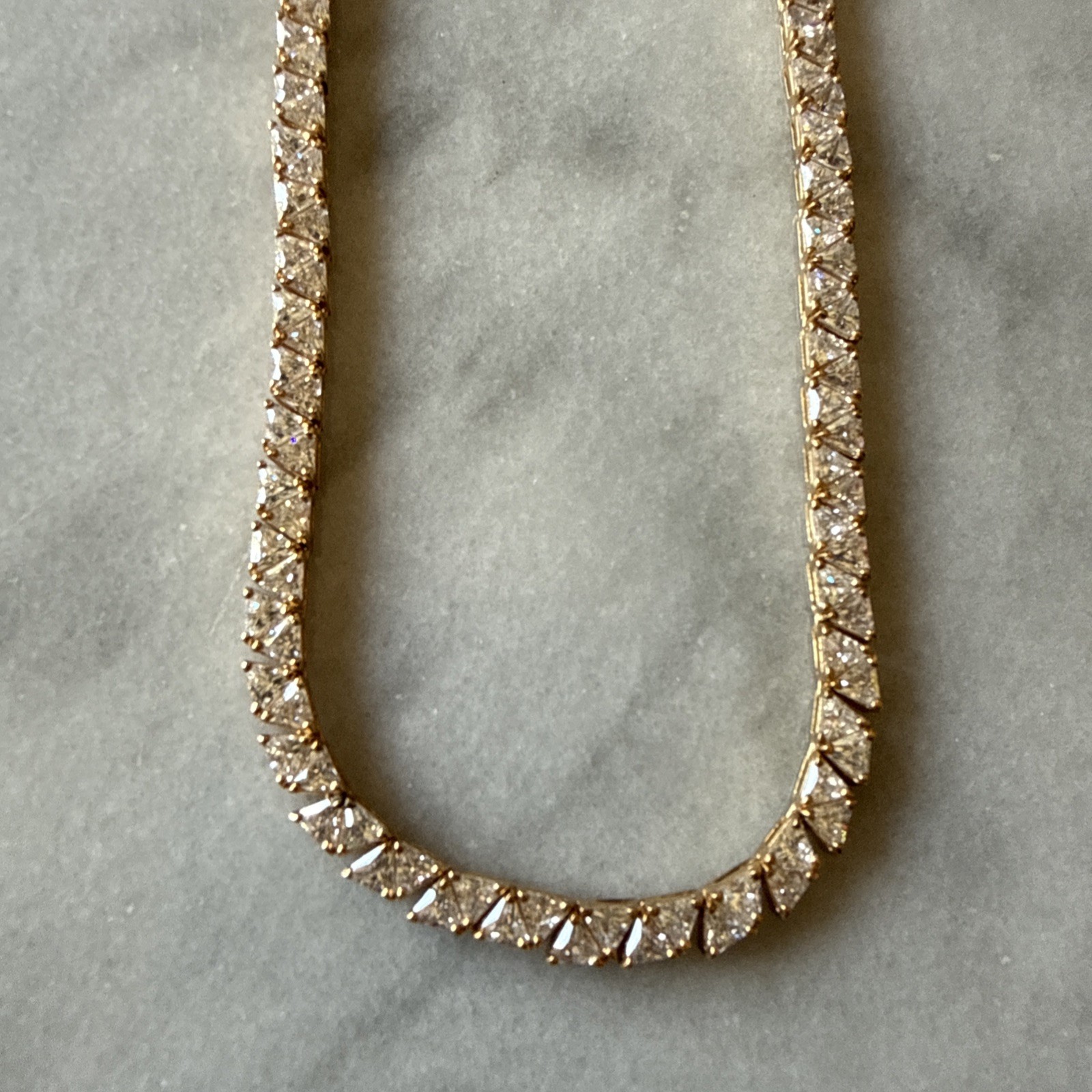 Ross Simons Sterling Silver Vermiel Trillion Cut CZ “Tennis” Necklace