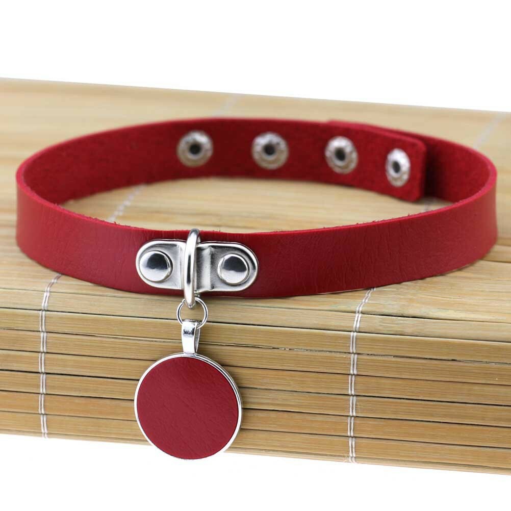 Gothic Leather with Round Pendant Necklace Punk Adjustable Collar Accessories