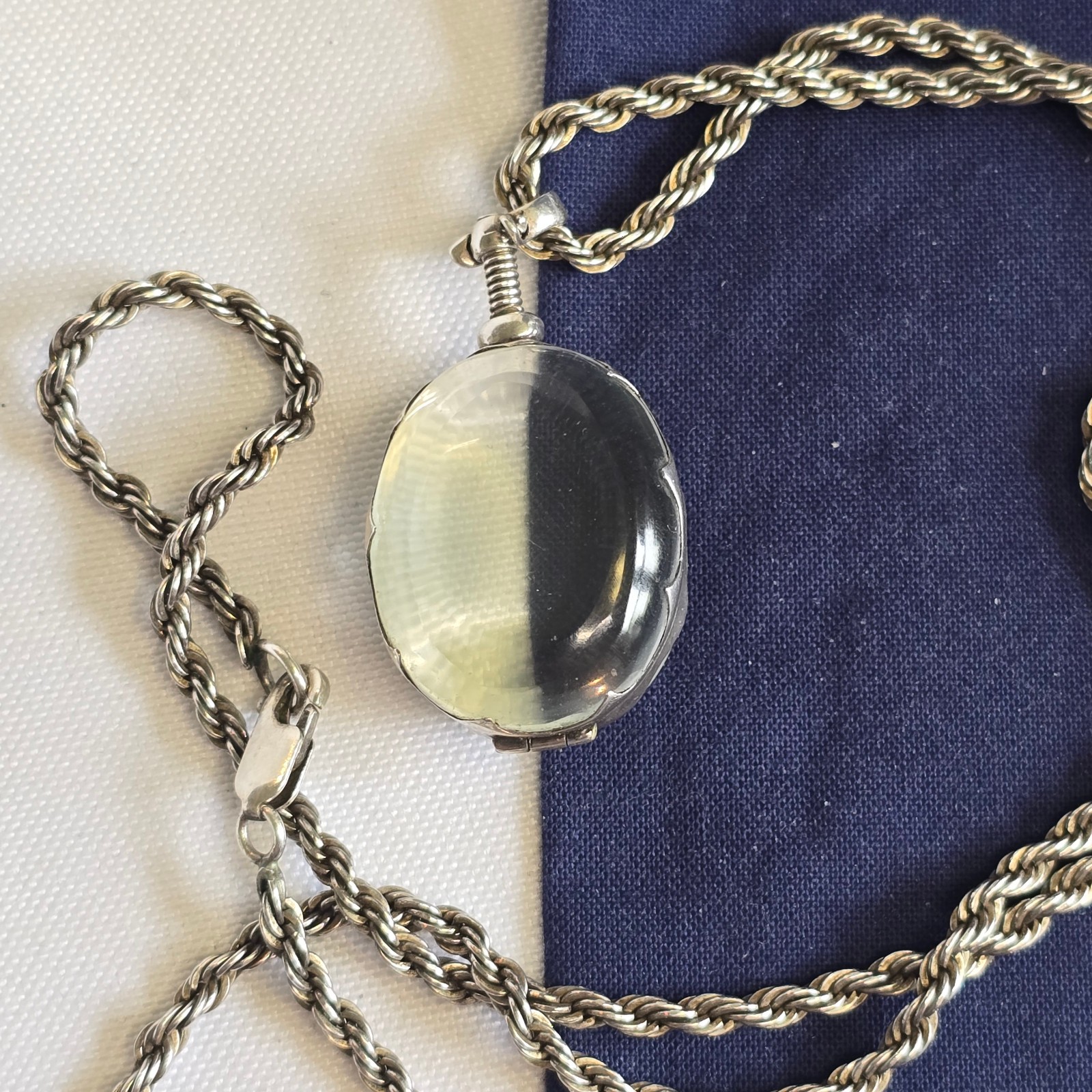 Sterling Silver Glass Locket Necklace 31.14g Fine Jewelry 24″ Rope Chain *READ*