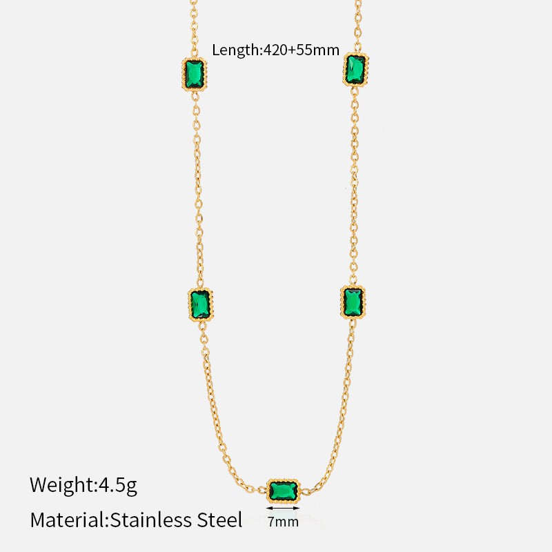 Vintage Emerald Stainless Steel Necklace Inlaid Titanium Steel Pendant Necklace