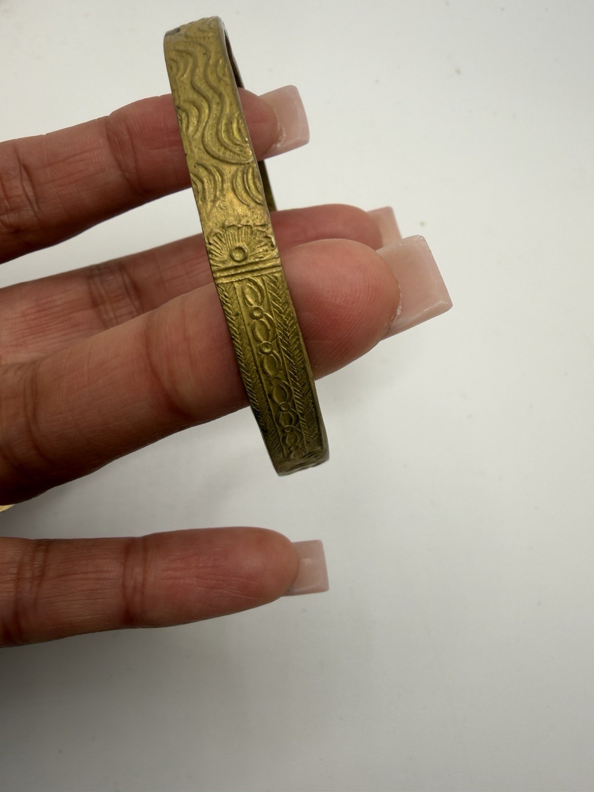 Brass Gold Egyptian Antique Cuff Bangle Bracelet Hyieroglypics Estate Item