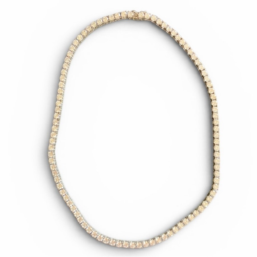 Sterling Silver Tennis Necklace Clear Cubic Zirconia 4mm Stones