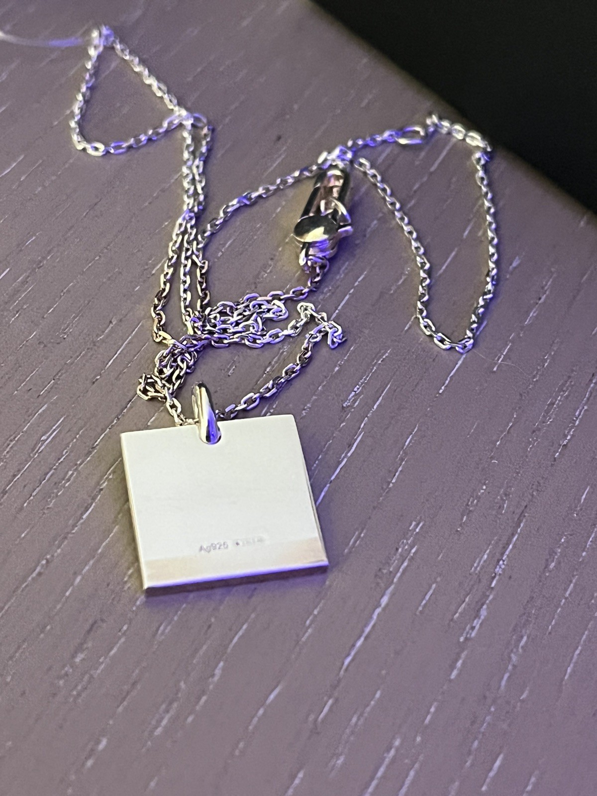 GUCCI Necklace Square Plate Pendant Engraved Logo Adjustable Chain Silver