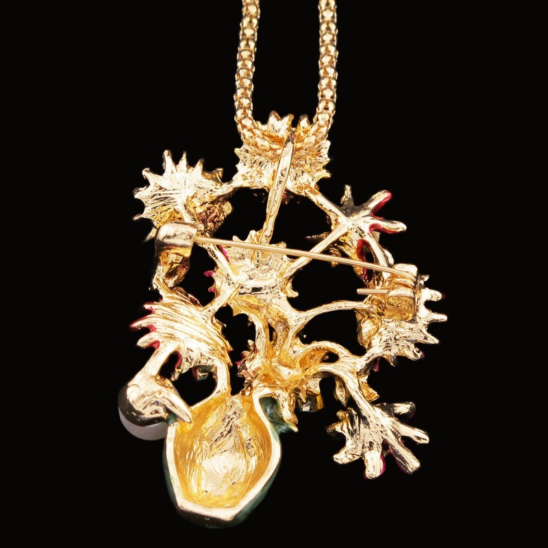 Fashion Multicolour Enamel Cute Flower Vase Crystal Pendant Women Necklace Gift