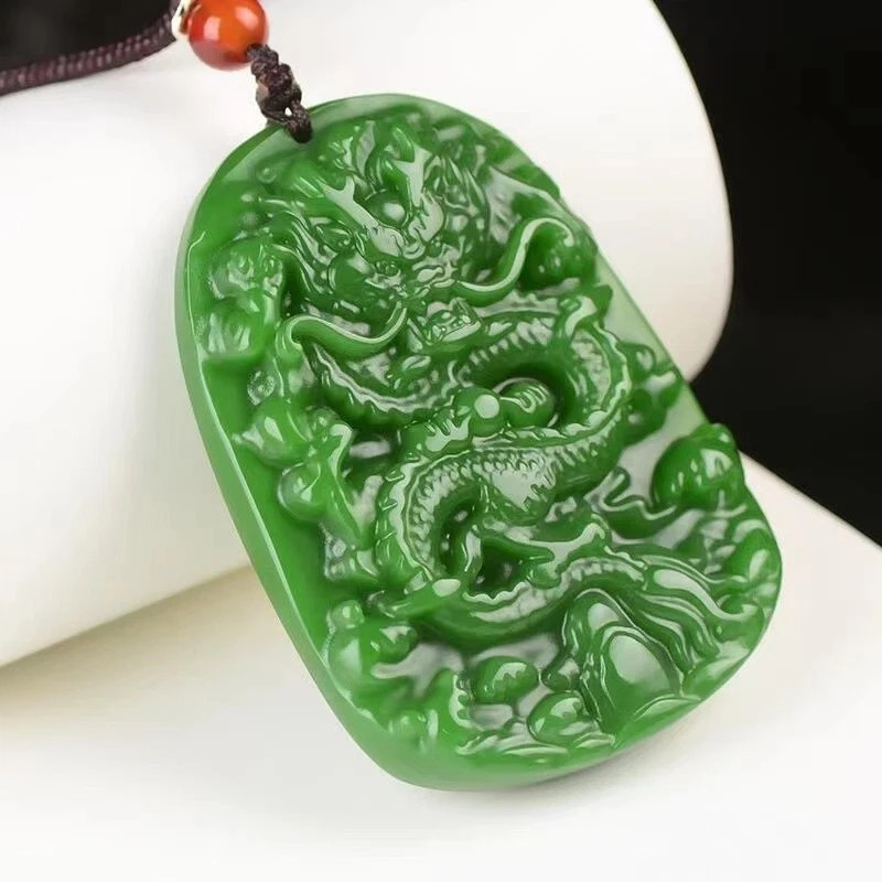 Natural Green jade Jadeite Carved dragon amulet Pendant&Necklaces jewellery