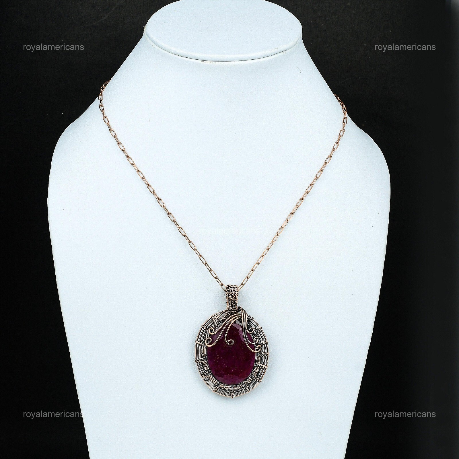 Kashmir Rubi Gemstone Wire Wrapped Pendant Handcrafted Copper Jewelry 2.52″