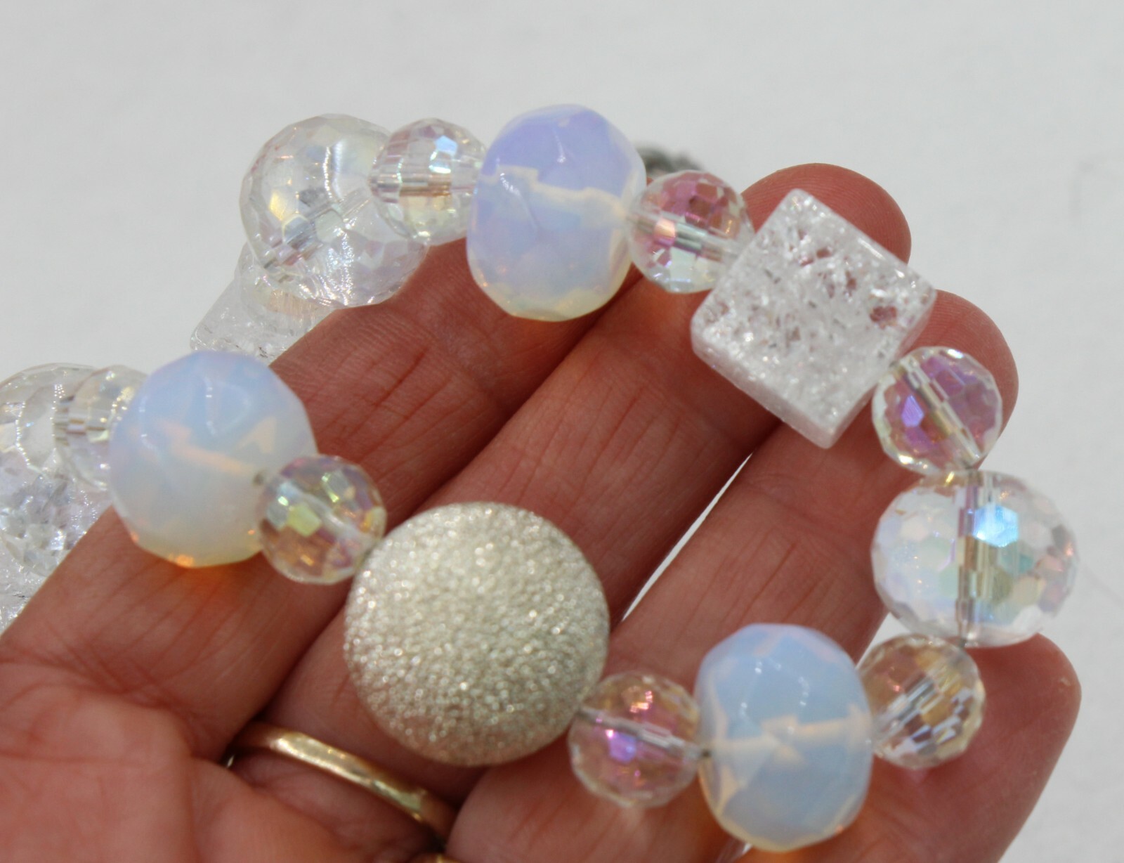 Various Shapes Crystal Clear Silver Iridescent Chunky Bead Necklace Pre-owned