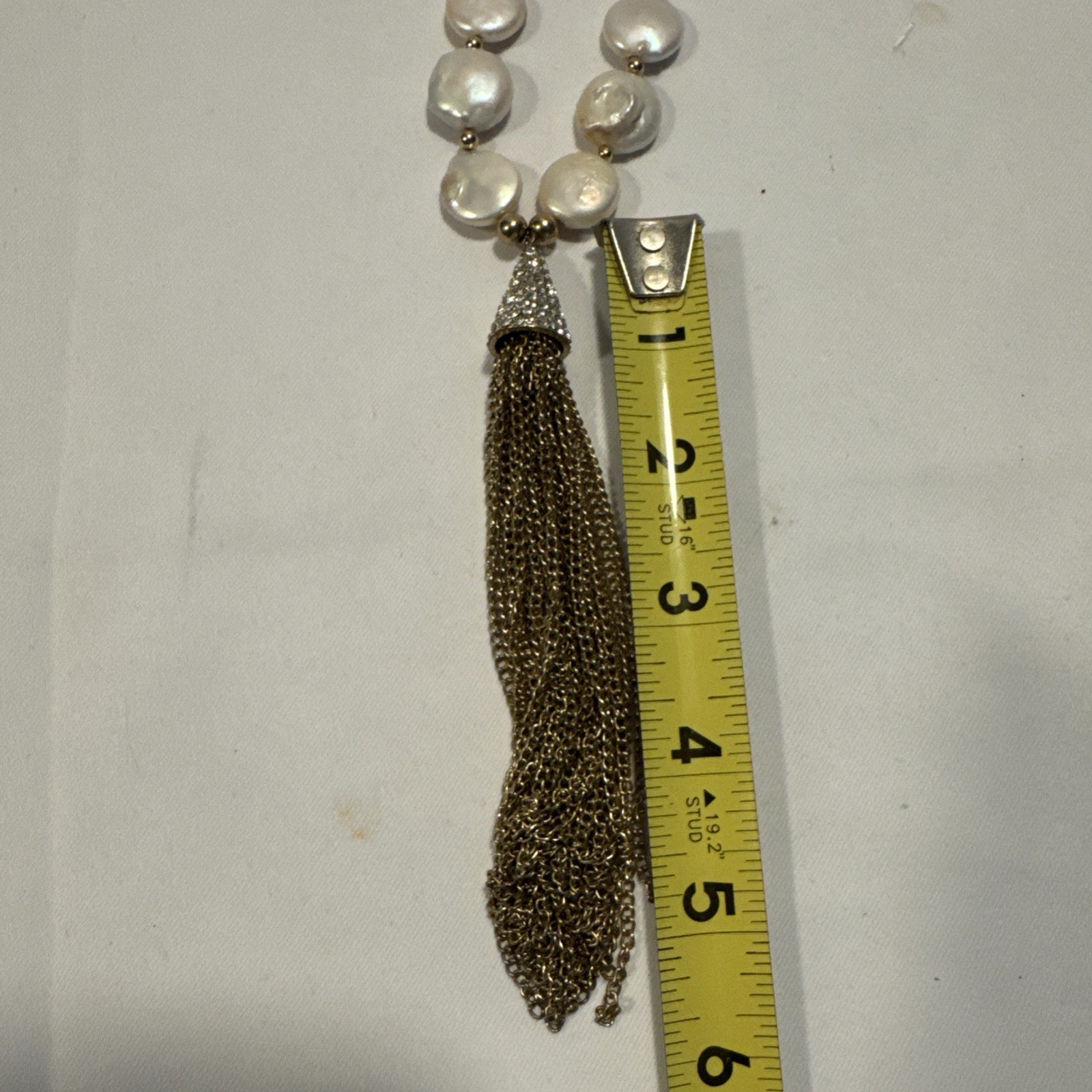 Freshwater Pearl Necklace With Cz Dangle 21” Magnetic Close Great Quality 4 Oz