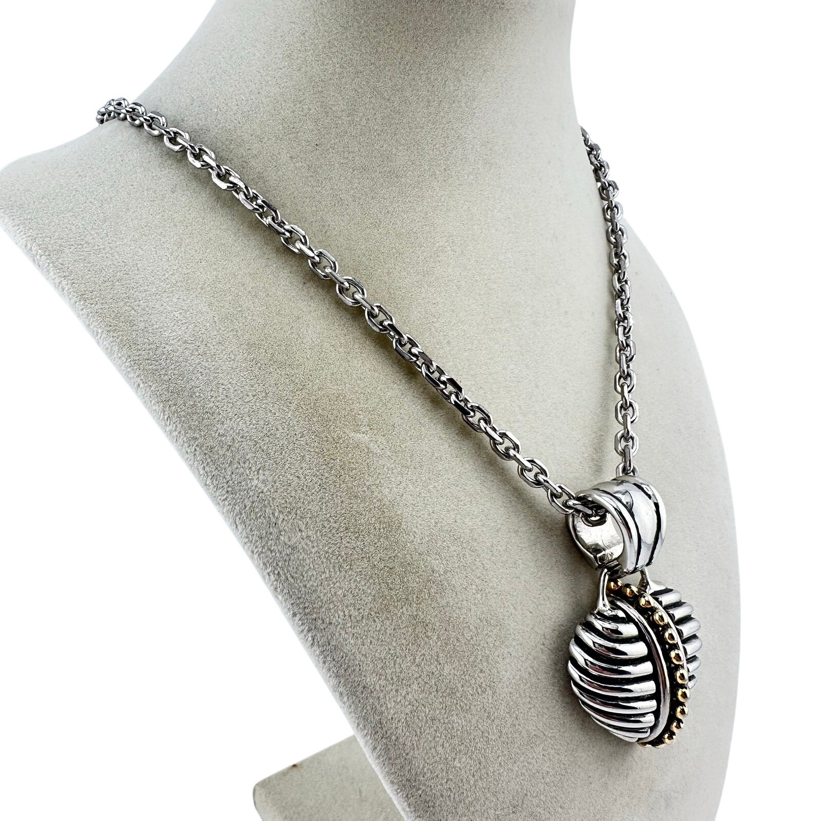 Chunky Modern Heart Silver Tone Gold Tone Accent Pendant 17″ Fashion Necklace