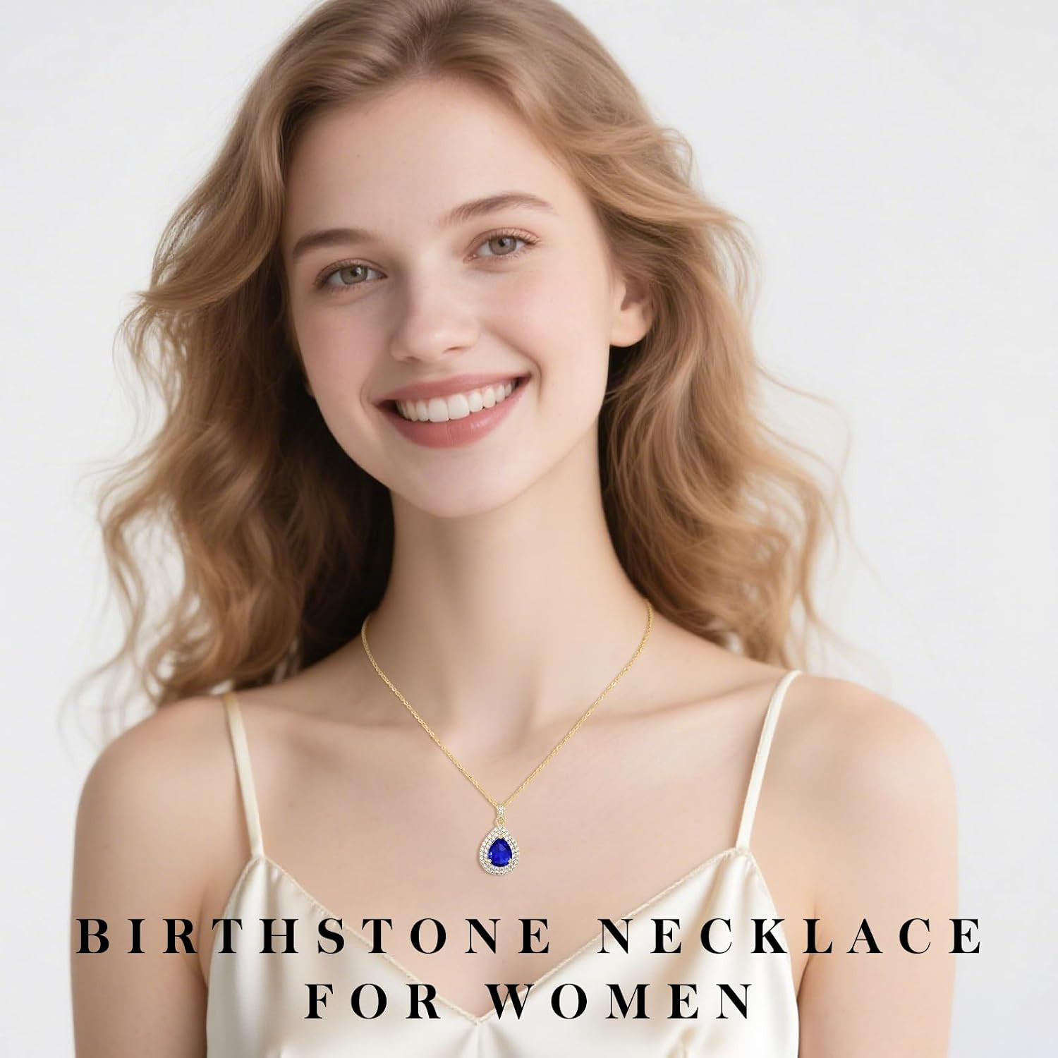 Birthday Gifts for Wife-18K Gold Plated Teardrop Birthstone Necklace- with Light
