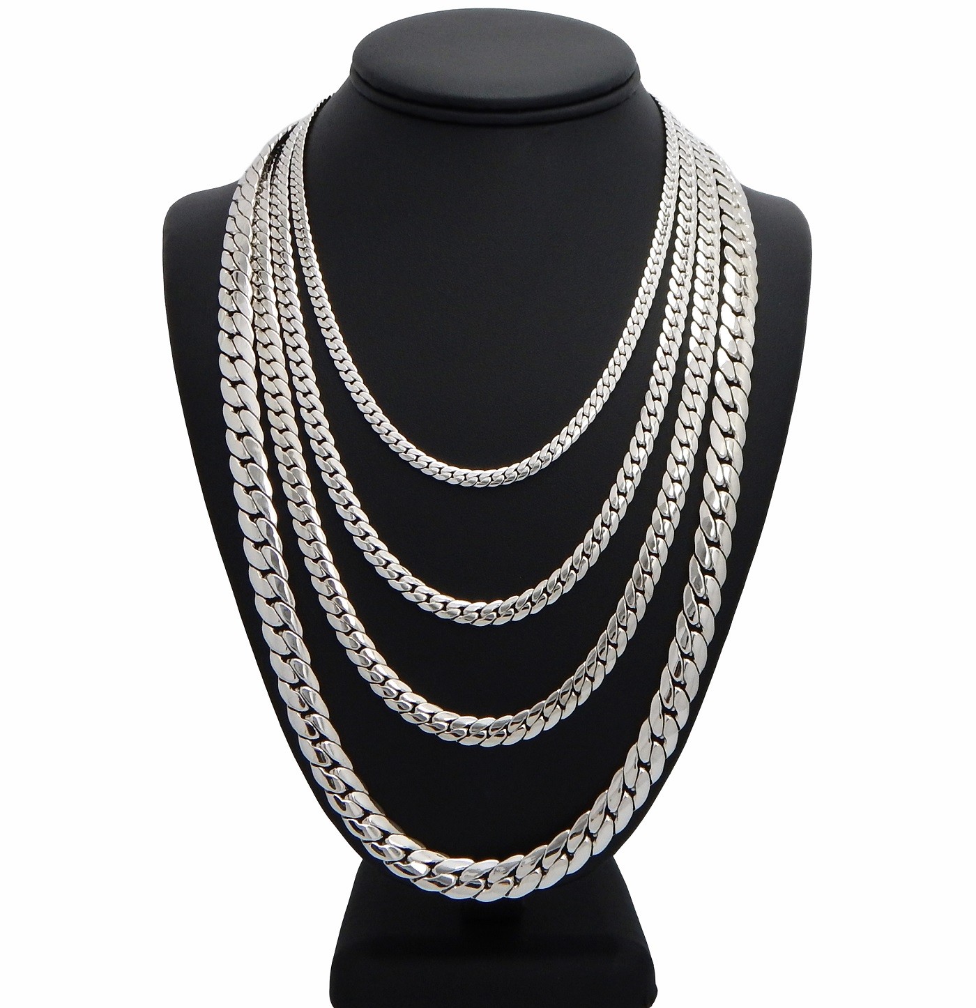 Men’s Miami Cuban link Chain 5mm to 10mm 20″ 24″ 30″ 14K White Gold Plated