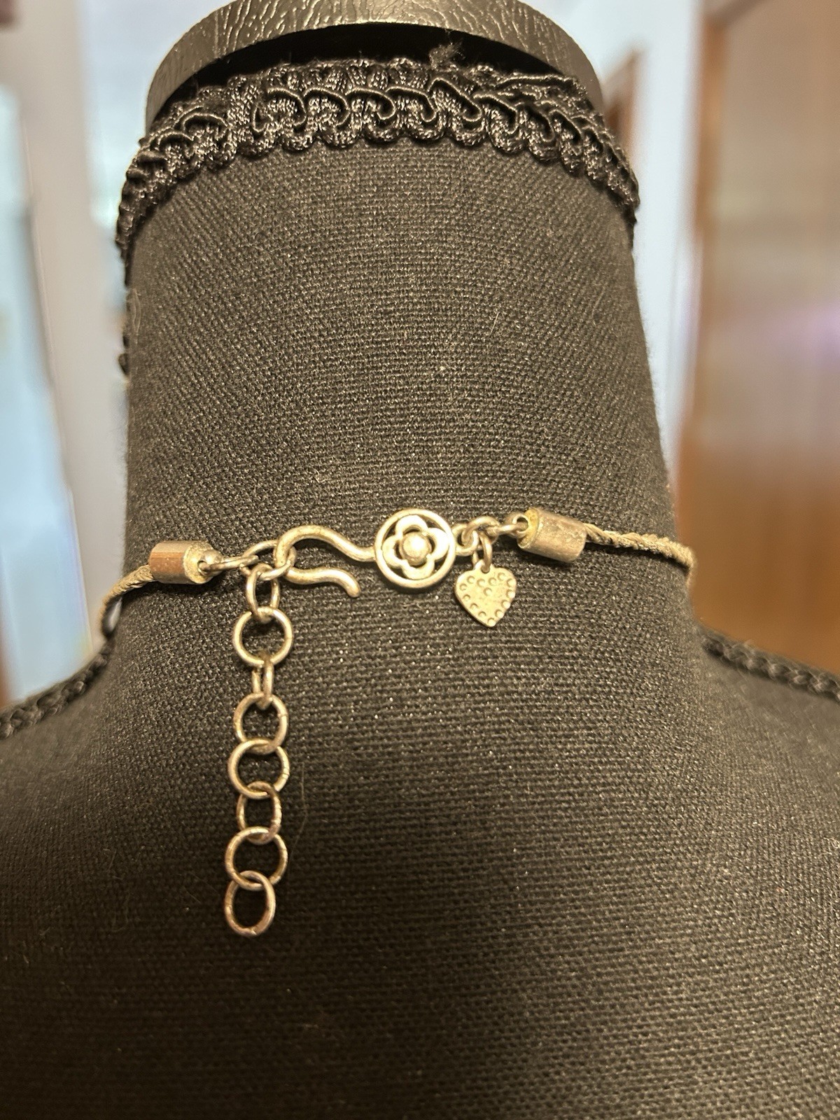 Silver Tone Filigree Bib Necklace with Round Pendants Adjustable Hook Closure