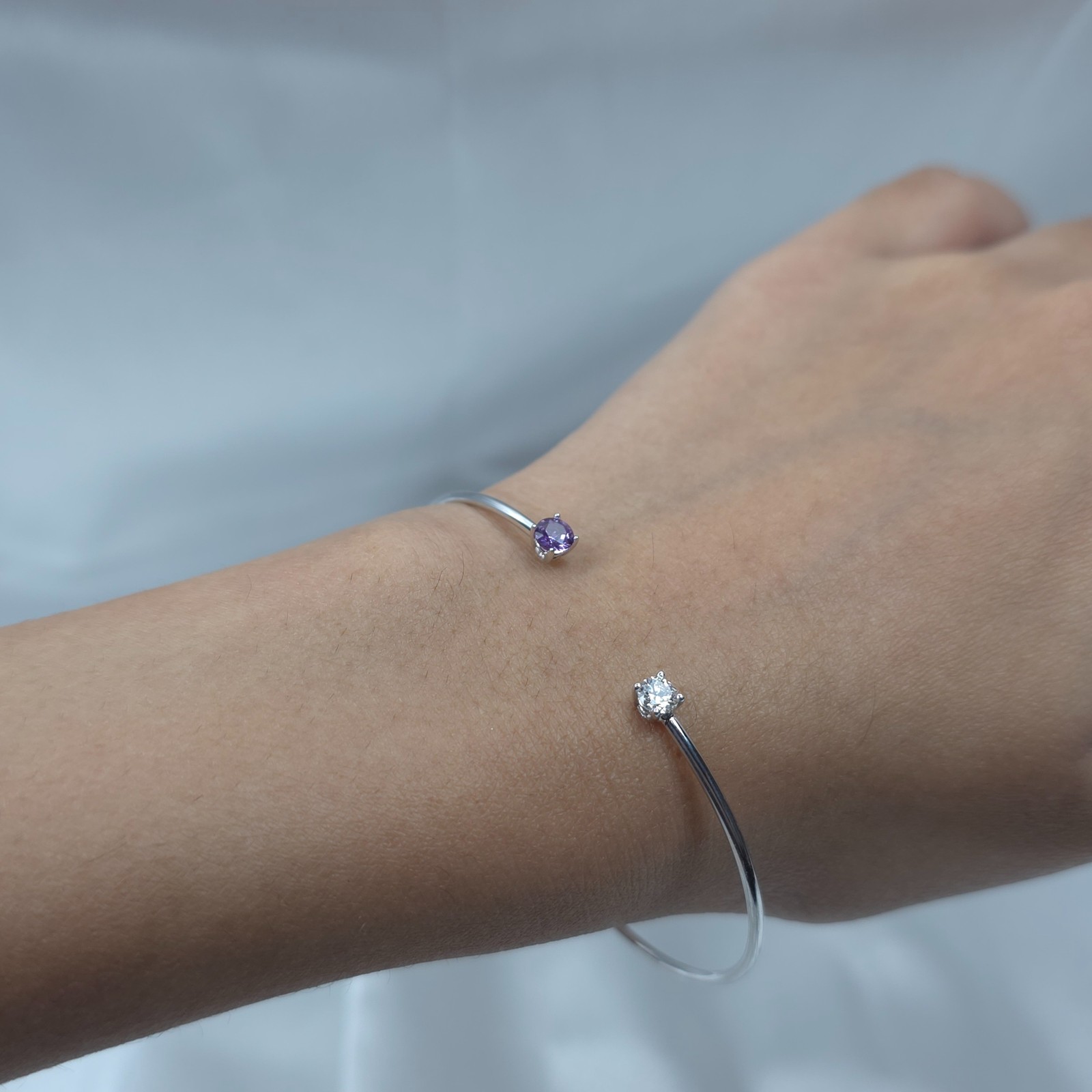 14Kt Gold Alexandrite and Lab Grown Diamond Open Cuff Bangle