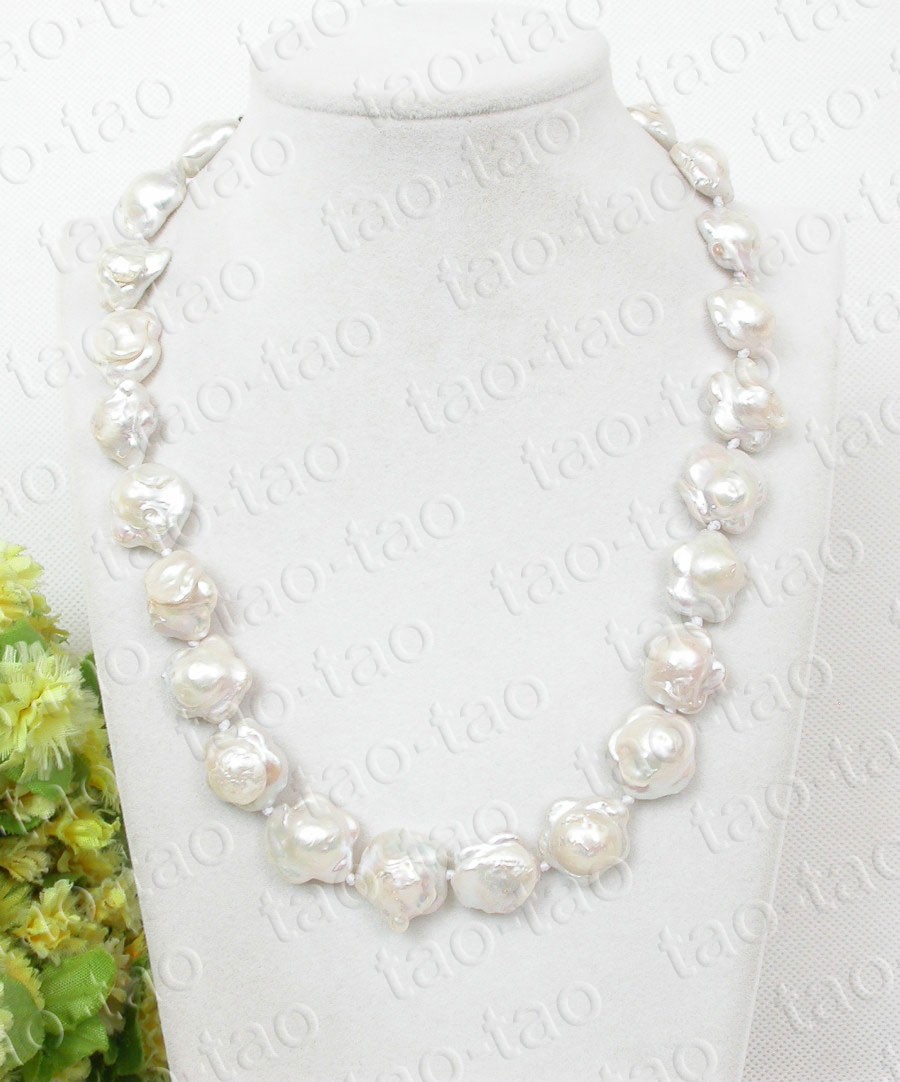 Baroque 18″ 17mm starfish white Reborn keshi pearls necklace 925sc clasp c2556v
