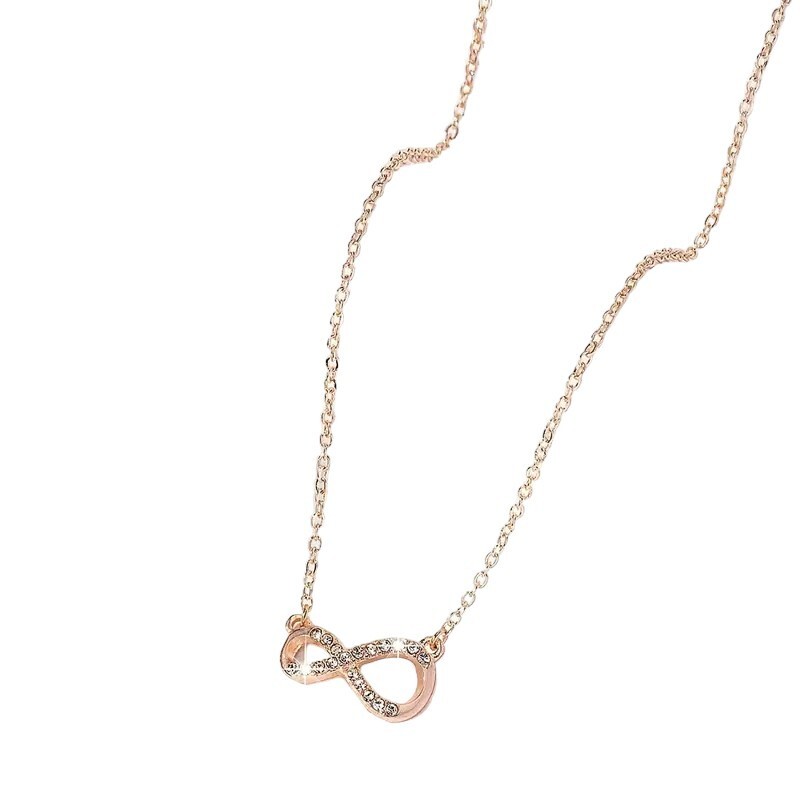 Rose Golden Rhinestone Infinity Pendant Chain Necklace – New