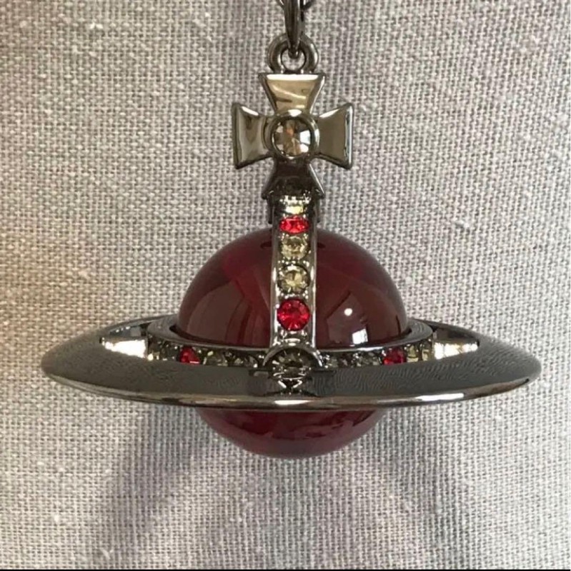 【In Box/Drawstring】Medium Orb Necklace Gunmetal Red Top 6.5cm