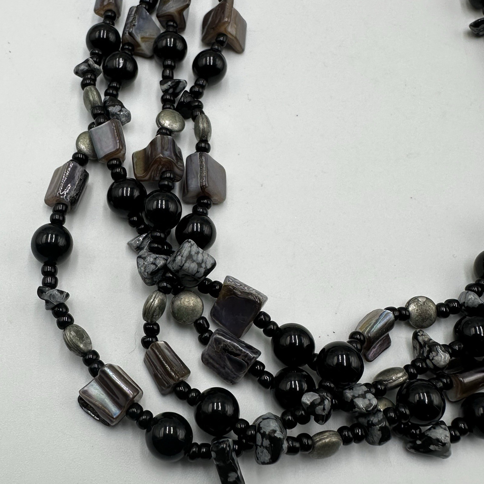 Shell Bead Necklace Multi Strand Black Grey Chunky Layered Jewelry 18 Inch