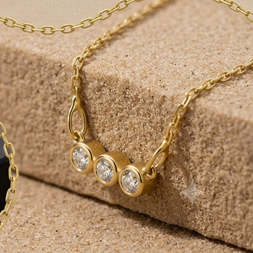 2Ct Round Cut Moissanite VVS1 3-Stone Pendant Necklace 14K Yellow Gold Plated