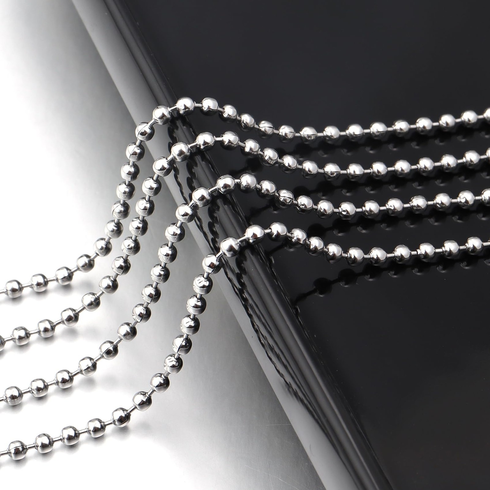 32.8Ft Stainless Steel Ball Chain 2.4mm Bead Link Chain Roll for Dog Tag