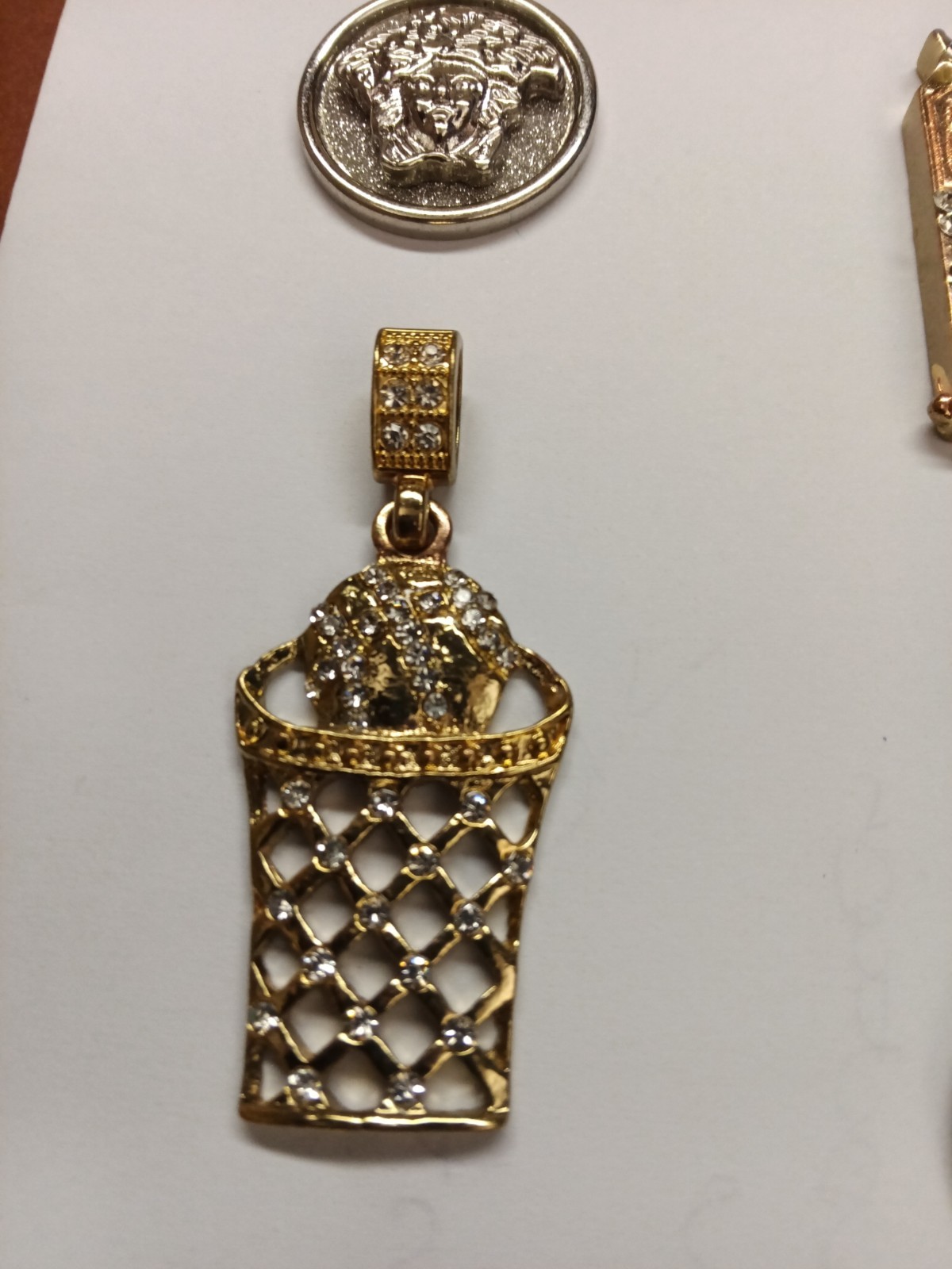 Mixed Gold & Silver Tone Pavé Clear Stone Charm Pendant Lot Of 7, Angels/Sports