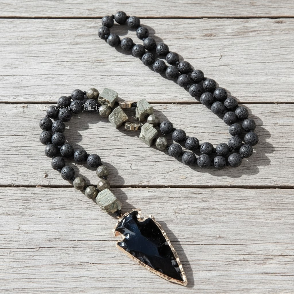 Natural Obsidian Arrowhead Pendant Necklace Lava Rock Beaded Tribal Jewelry Gift