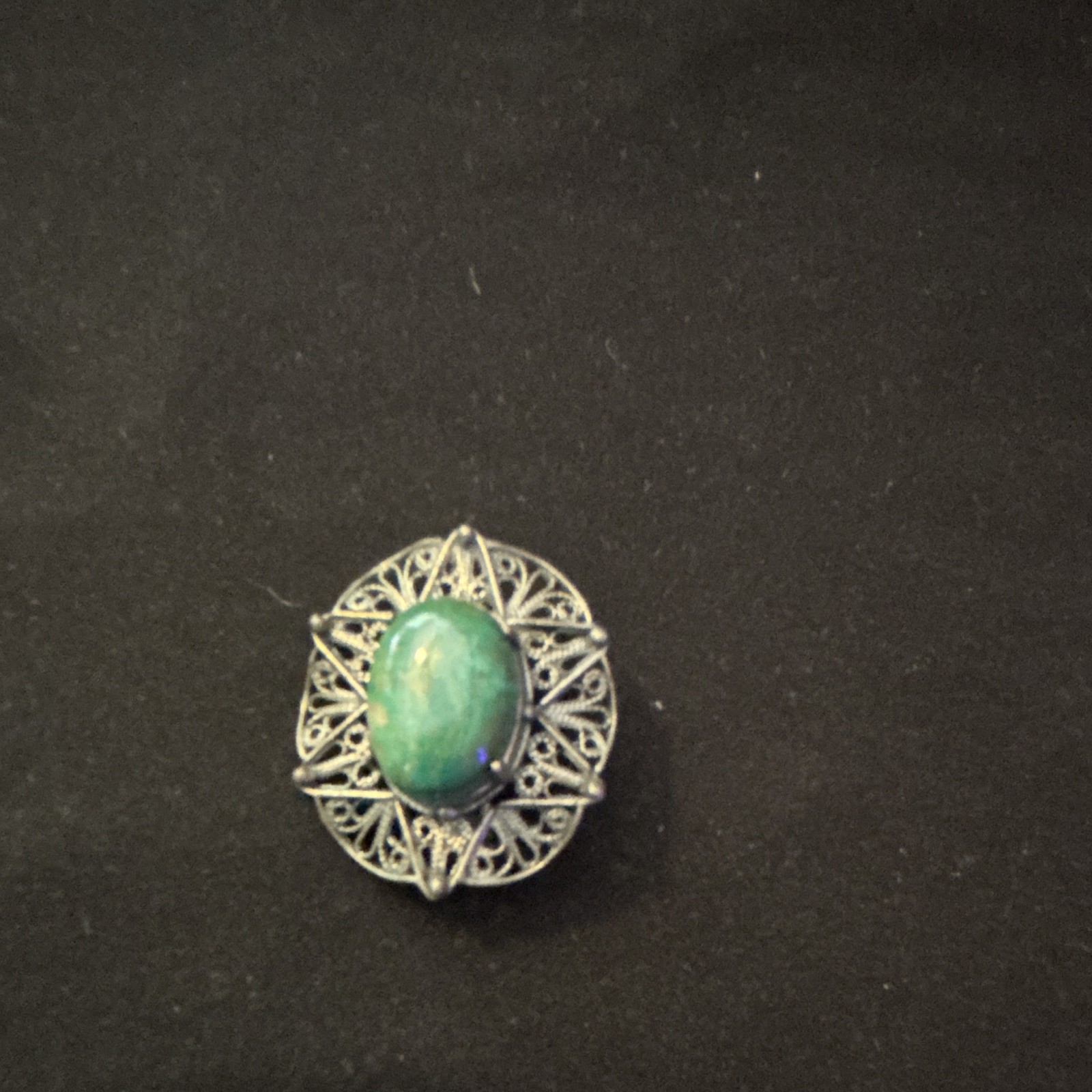 Sterling Silver Filigree Oval Green Stone Charm Pendant or Brooch, You Decide!