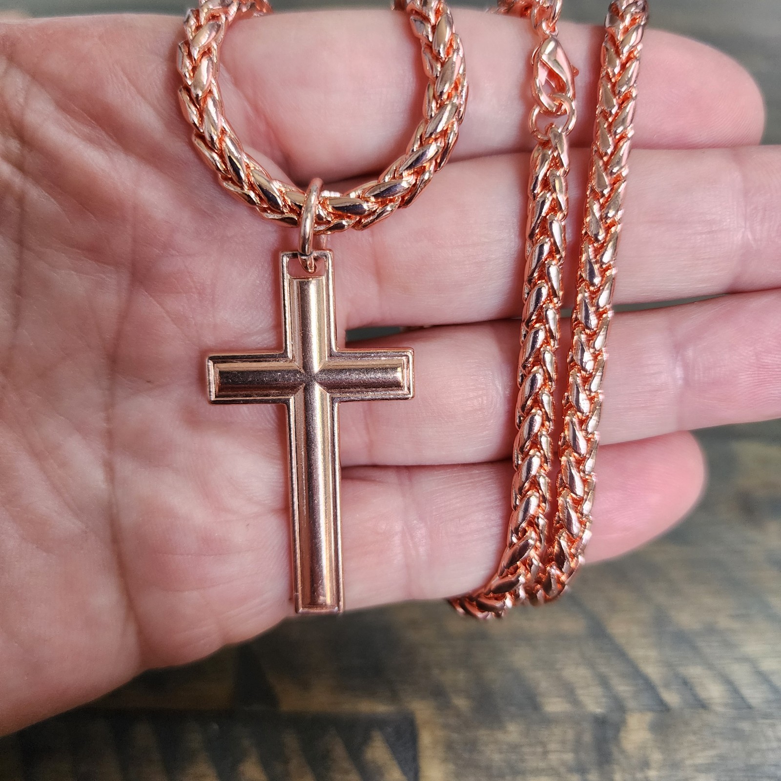 Pure Copper Cross Necklace with Dragon Bone ChainA timeless symbol of faith…