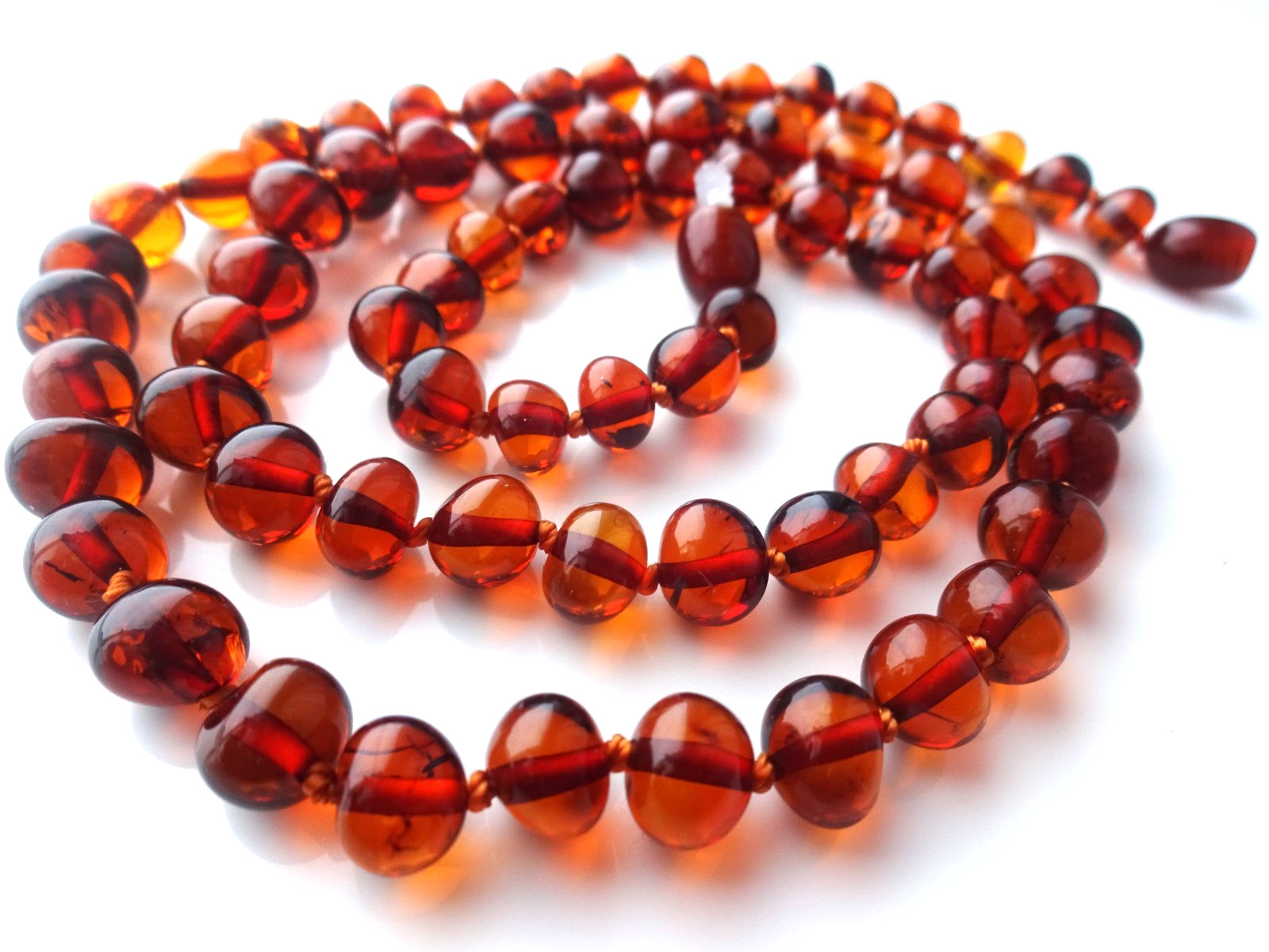 Natural BALTIC AMBER Necklace Round Beads Cognac Color 19” 50cm