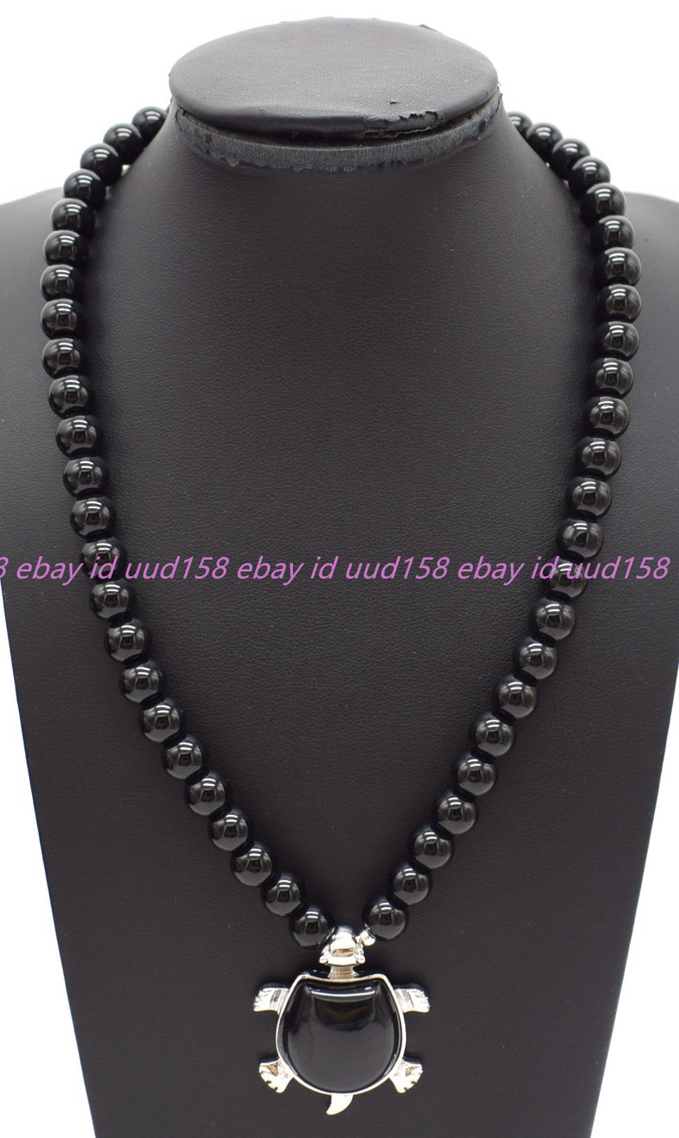 Natural 6/8/10/12mm Black Agate Tortoise Round Beads Pendant Necklace 16-28in