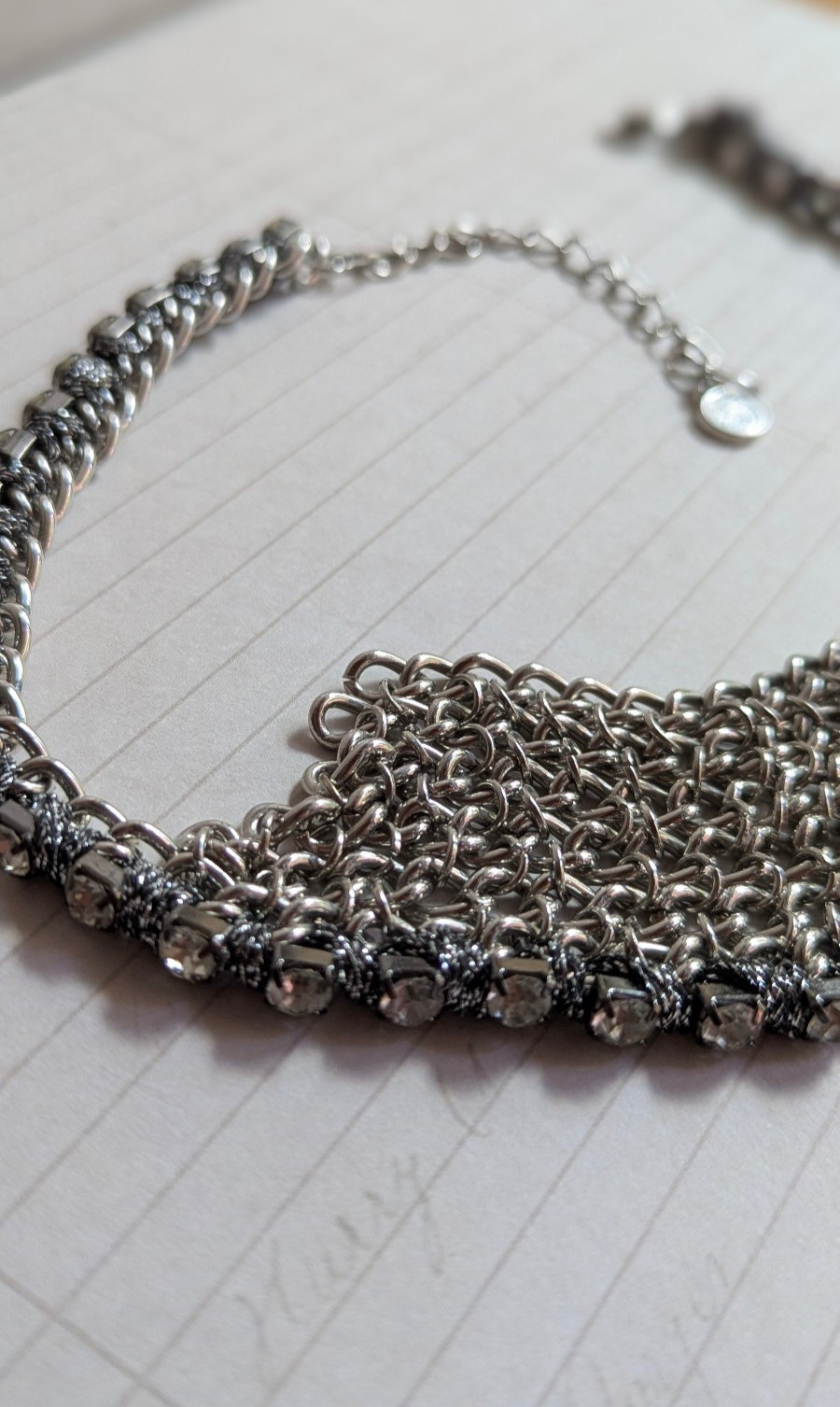 Premier Designs Silver Mesh Bib Necklace Statement Chain Fringe Collar 18″