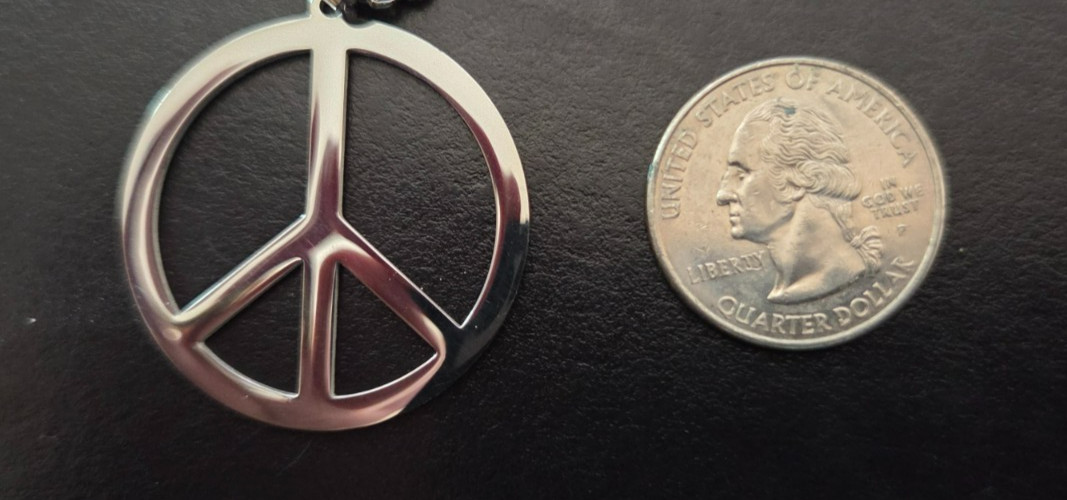 35mm Stainless Steel Large Peace Sign Pendant / Charm with 24″ Ball Chain