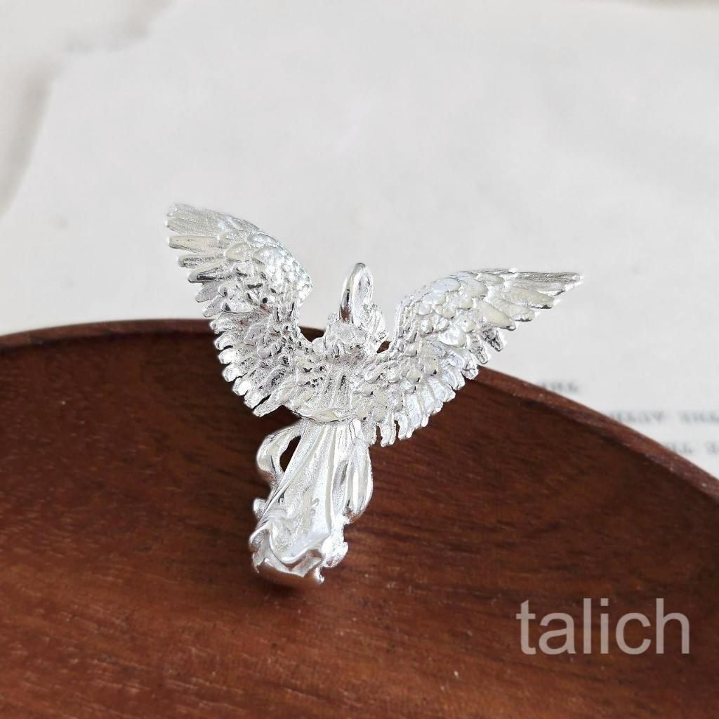 Shiny 925 Sterling Silver Open Wings Praying Angel Pendant Necklace Unique Gift