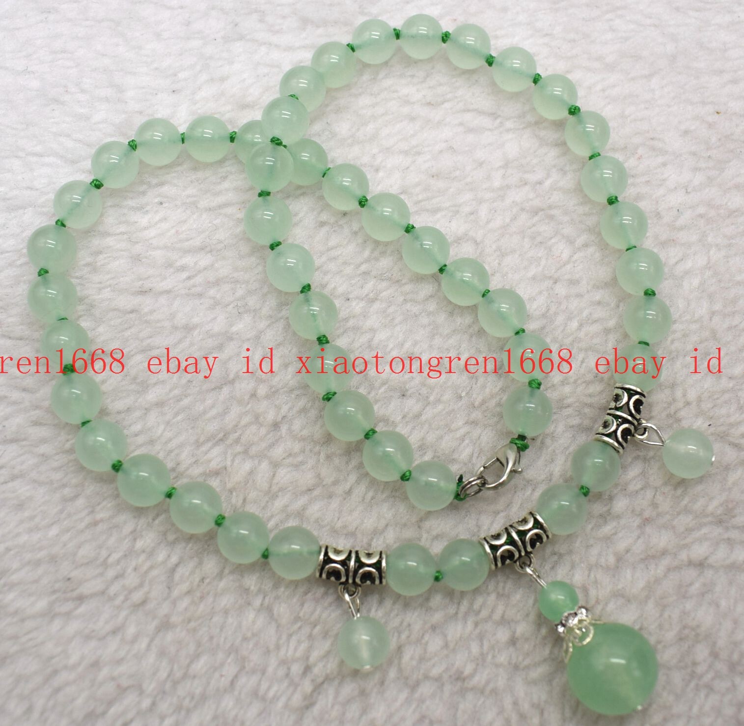 Handmade Natural 8mm Light Green Jade Gems Round Beads Pendant Necklace 16-24in